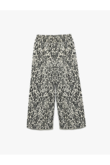 Koton Patterned Wide Leg Trousers with Elastic Waist