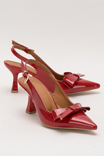 Liger Women's Bow Buckle Pointed Toe 8 cm Heeled Bottom Red
