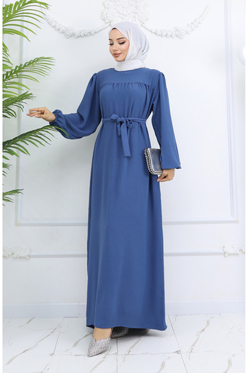 sefamerve Ελαστικό φόρεμα με λαβή από ύφασμα κρεπ Indigo Color Model 0029-02