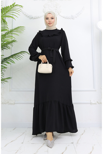 sefamerve Aerobin Fabric Ruffle Detailed Dress 0023-03 Black