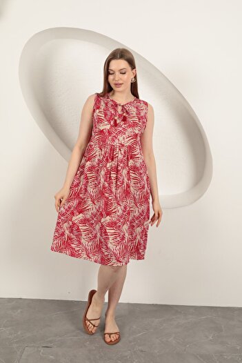 Lukas Viscose Fabric Palm Pattern Dress-Red