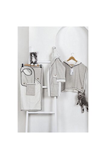 Ecocotton Hasna 4-piece baby poncho set %100 organic cotton linen melange 2-5 years old gray