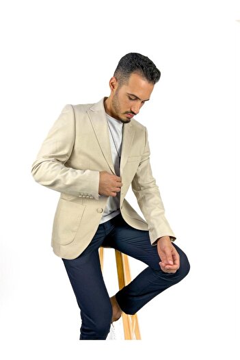 AGUSTİNİ Ekru Renk Torba Cep Tek Ceket Mono Yaka Slim Fit | Agustini