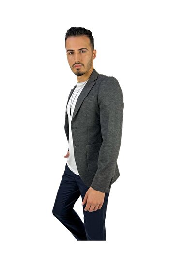 AGUSTİNİ Gri Blazer Mono Yaka Slim Fit Torba Cep Tek Ceket | Agustini