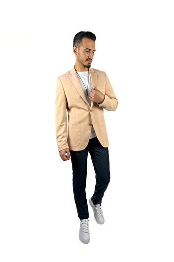 AGUSTİNİ Yavruağzı Renk Torba Cep Tek Ceket Mono Yaka Slim Fit | Agustini