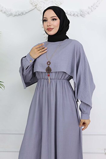 benguen Gray Collar Detailed Necklace Dress 4809 Model
