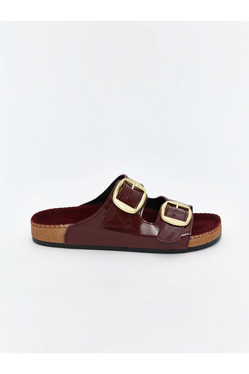 LC Waikiki Burgundy Leather Look Women's Slippers