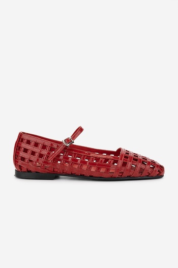 Valmenti Women's Genuine Leather Red Patent Leather Ballerina Shoes