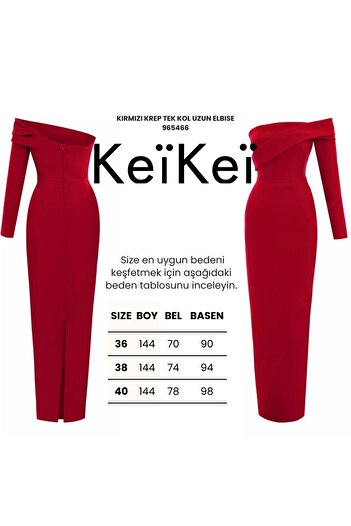 Keikei Kırmızı krep tek kol uzun elbise