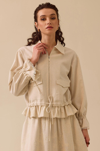 SEÇİL Beige Detailed Firferli Women's Jacket - Zippered