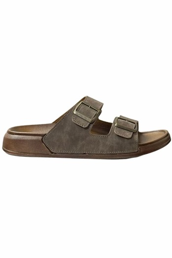 ARS Ayakkabı Daily Men's Slippers Soft Leather Orthopedic Anti-Sweat Anti-Slip Sole Buckle Sea Pool Slippers