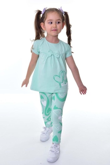 Mnk Baby&Kids Mint Green Long Tights and Short Sleeve Badi Set for Girl - M00711
