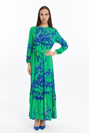 CNR TEKSTİL Dal Patterned Pleated Dress