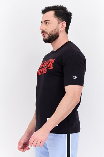 Champion x Stranger Things Men Sportswear Fit Short Sleeves Outdoor T Shirt, Black