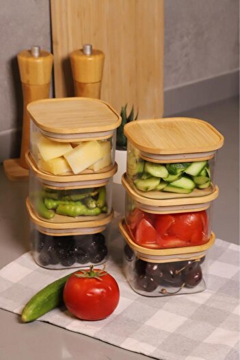 Atbyhome Duo 400ml 6-Piece Bamboo Vacuum Lid Glass Breakfast Set