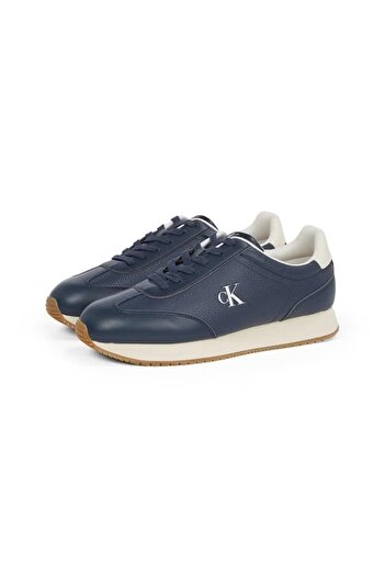 Calvin Klein Erkek Deri Düşük Bilekli Pürüzsüz Yuvarlak Burunlu Rahat Taban Lacivert Sneaker YM0YM01187-0G1