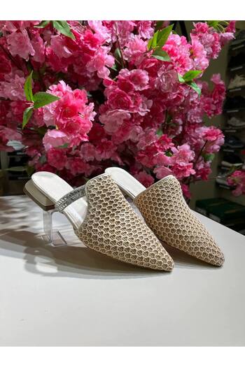 İST FİDAN KUNDURA Women's Wicker Comfortable Stone Detailed Pointed Toe Slippers
