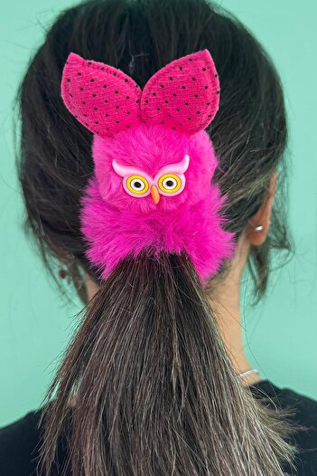 TAKIŞTIR Fuchsia Color Owl Figured Plush Bagel Buckle