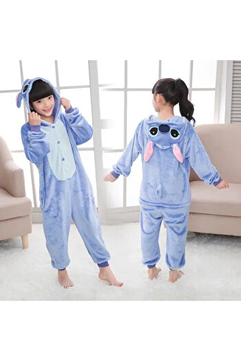 Choice1 140CM(11-12T) Stitch Kawaii Disney Stitch Plush Pajamas Winter Warm Cartoon Cosplay cute Home Jumpsu