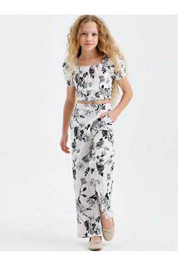 Zekids Girl's Floral Patterned Woven Trousers