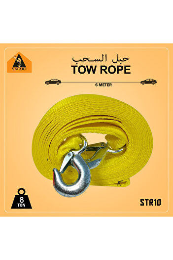 Safari Heavy-Duty Tow Rope – 6 Meter, 8 Ton Capacity, Durable Nylon with Steel Hooks