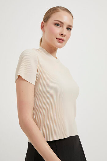 Arma Life Women's Pleated Short Sleeve Summer Stone Crop Blouse