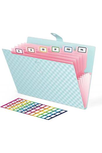 ABC Organizer set with 7 accordion pockets and 48 Abc labels, plastic/paper, blue, 32.5 x 24.3 cm