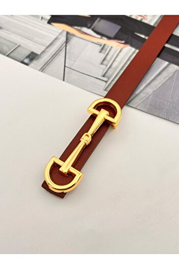 MODAM HİFA Long Buckle Gold Claret Red Women's Belt Trouser Belt Dress Belt Shirt Belt Coat Belt