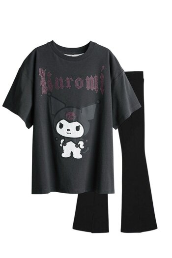 Magu Girl's Cotton Black Kuromi Printed Suit - Cute Character Theme