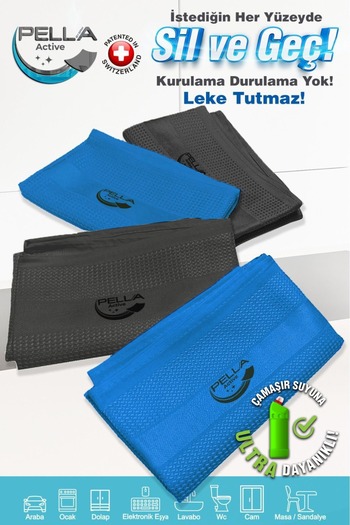 Pell By Erwa Pella Active Single Microfiber Cloth, Can Be Used with Bleach, 2 Pack Blue and 2 Pack Anthracite Gray