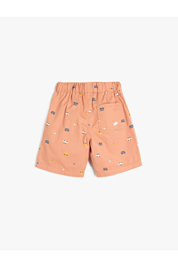 Koton Cotton Car Patterned Shorts with Elastic Waist and Pockets
