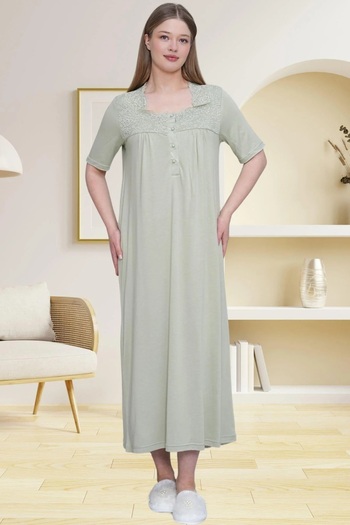 By Mecit Pijama Plus Size Women's Short Sleeve Mother Nightgown 95% Viscose 5% Lycra