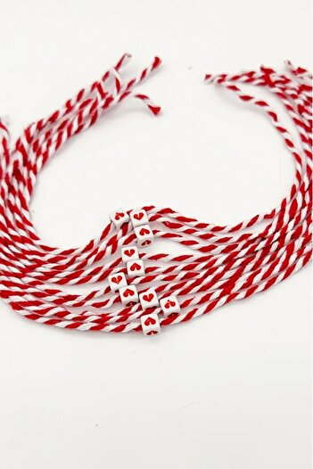 FUDER Red White Rope Square Heart Beaded Martenitska Luck Bracelet (20 Pcs)