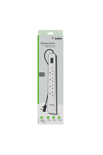Belkin Power Strip – 4 Power Outlets, 2 USB Ports, Superior Electrical Protection