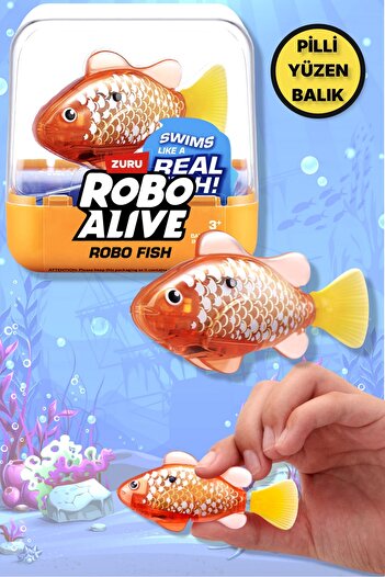 TOYFEST 1.8 Metre Derine Dalan Suda Renk Değiştiren Yüzen Pilli Robo Alive Balık - 6.8 CM - 1 ADET - ALTIN