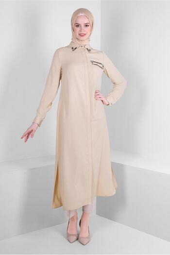 Alvina STONE PRINTED HIDDEN BUTTON LONG TUNIC 43548