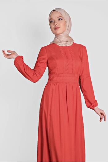 Alvina Dress with Elastic Ankles with Guipe Detail 4278