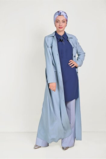 Alvina 10163 Model Belted Buttoned Top Coat