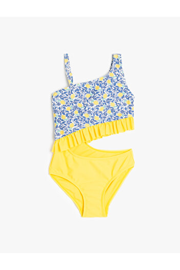 Koton Asymmetric Neck Ruffle Detailed Window Detailed Swimsuit
