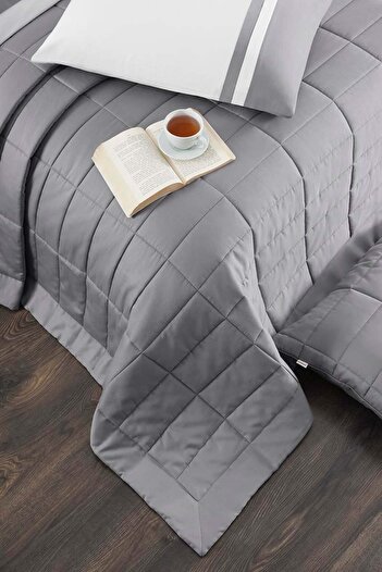 Altınbaşak Vespera Double Duvet Cover-Bedspread Set Grey (9 Pieces)