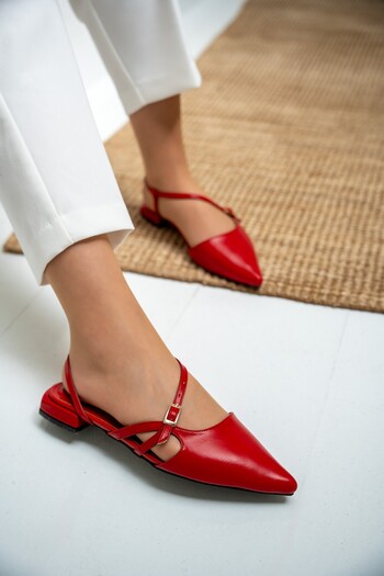 LAMİNTA Scrup Red Buckle Women's Ballerinas