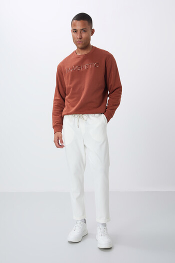 AIR JONES Ανδρικό παντελόνι φόρμας Ecru Surface Textured Standard Fit - 82154