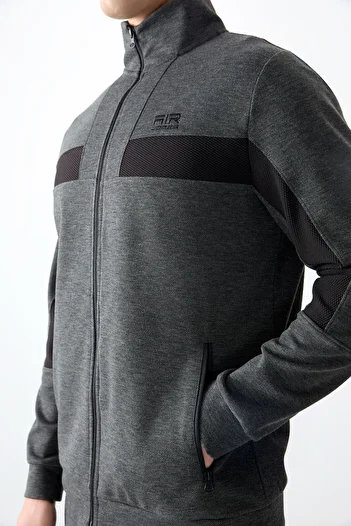 AIR JONES Anthracite Melange Surface Textured Standard Fit Embroidered Set ανδρικές φόρμες - 85248