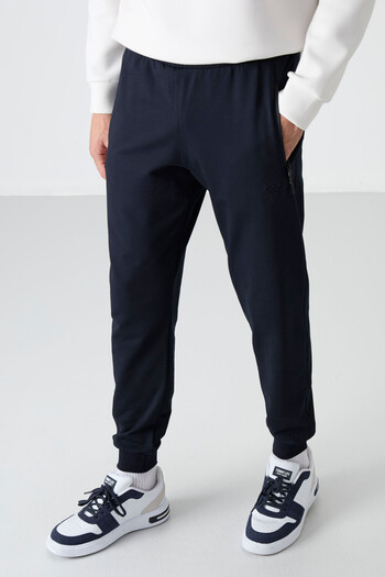TOMMY LIFE Lacivert Fermuar Cepli Standart Kalıp Jogger Erkek Eşofman Alt - 84587