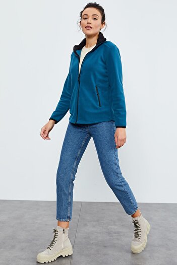 TOMMY LIFE Emerald Stand Collar Zippered Comfortable Form Women's Fleece Sweatshirt - 97173