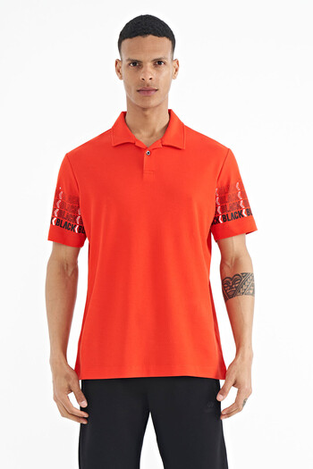 TOMMY LIFE Fiesta Sleeve Print Detailed Polo Neck Standard Form Men's T-shirt - 88240