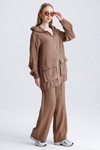 MD trend Women's Oversize Zipper Pants and Sports Sweatpants Set