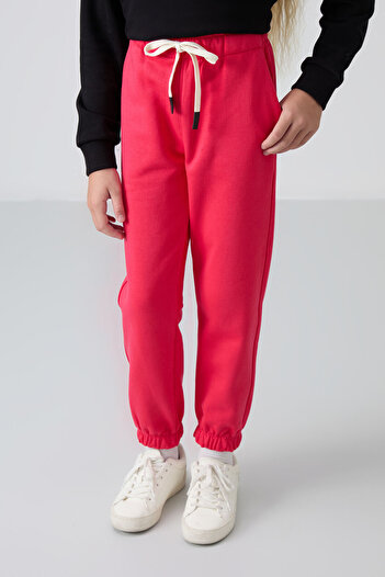 TOMMY LIFE Viva Kırmızı Pamuklu İçi Tüylü Yumuşak Dokulu Standart Fit Nakışlı Kız Çocuk Eşofman Alt - 75158