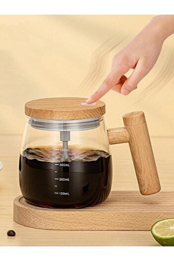 Primo Plus Glass Electric High Speed Mixing Cup, Self Stirring Coffee Mug with Lid &  400ml Battery Powered