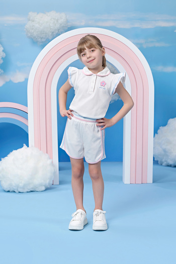 Miny Center Girl's Polo Collar, Ruffle Sleeves, Shot Set of 2